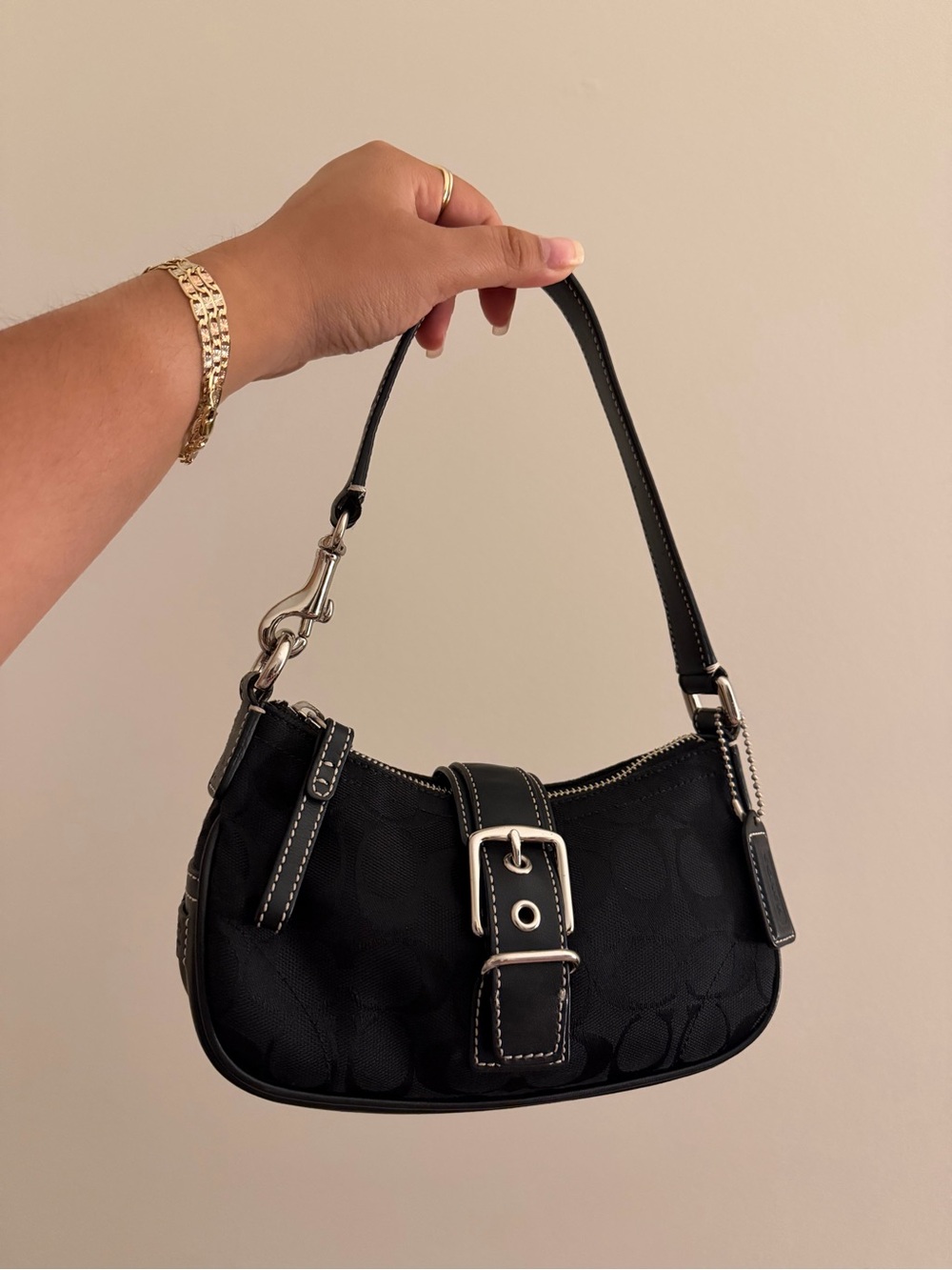 Coach Black Shoulder Bag with Buckle Detail